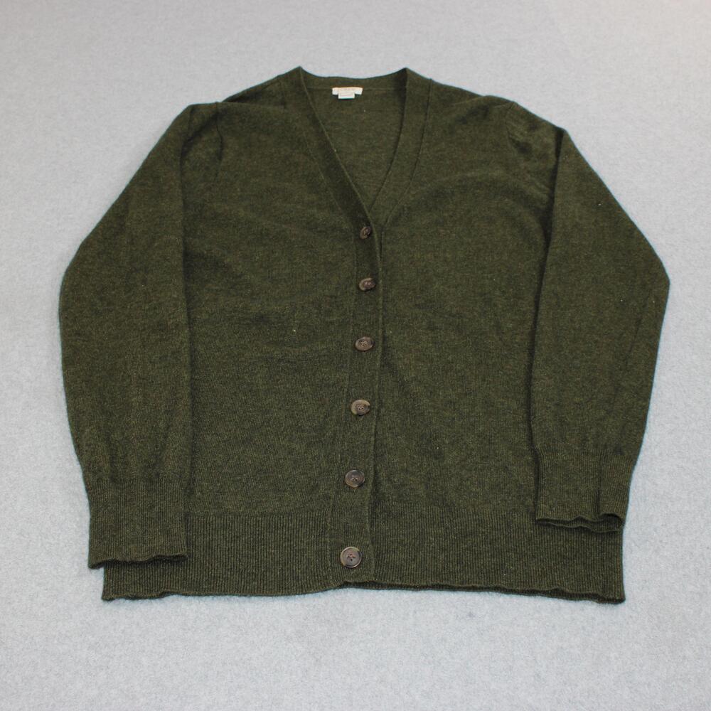 J Crew Sweater Women Medium Green Wool Blend Cardigan V Neck Grandpa Heritage